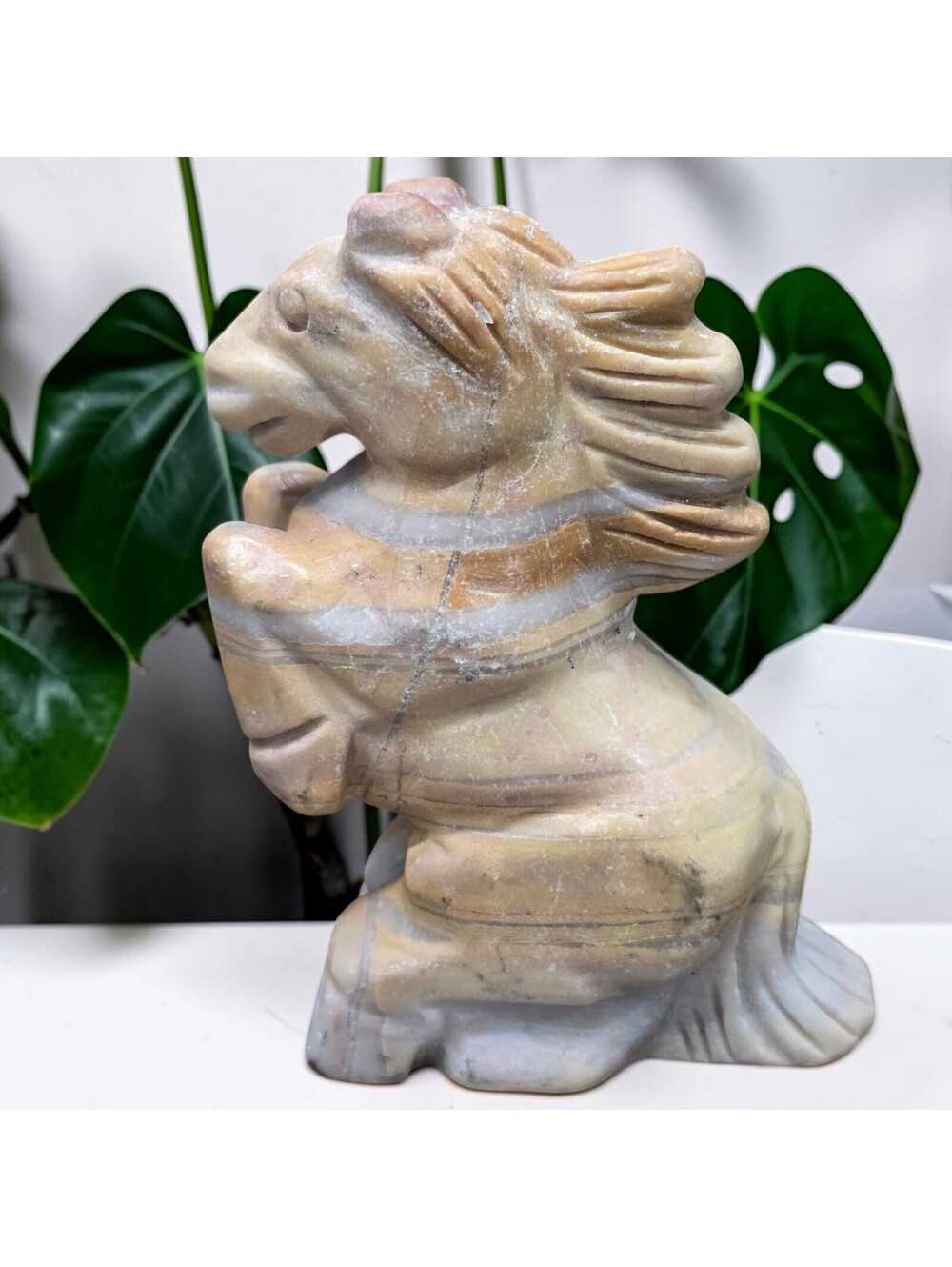 A015. Banded Calcite Natural Crystal Horse Carving Figurine
